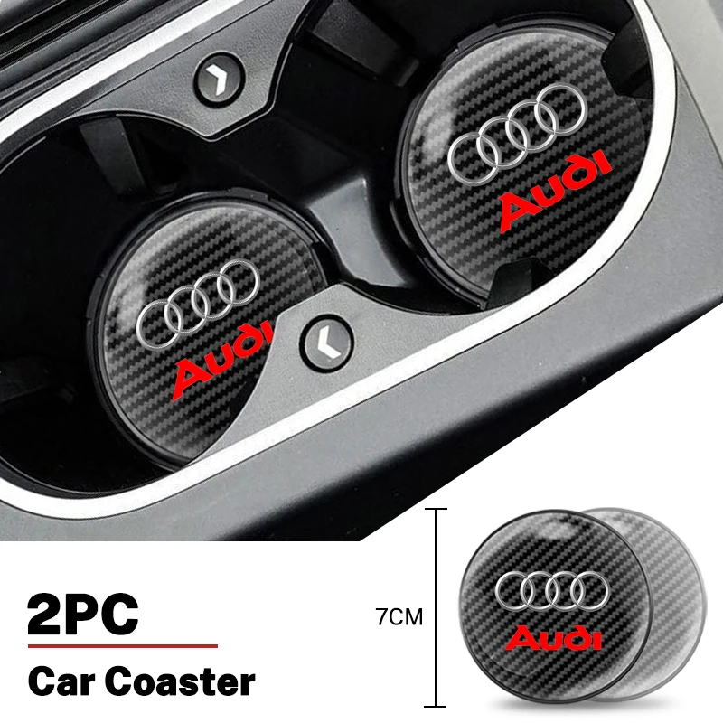 

2Pcs Car Cup Coasters Non-Slip Waterproof Carbon Fiber Texture Auto Interior Cup Mats Decor Accessories For Audi Sline Stickers