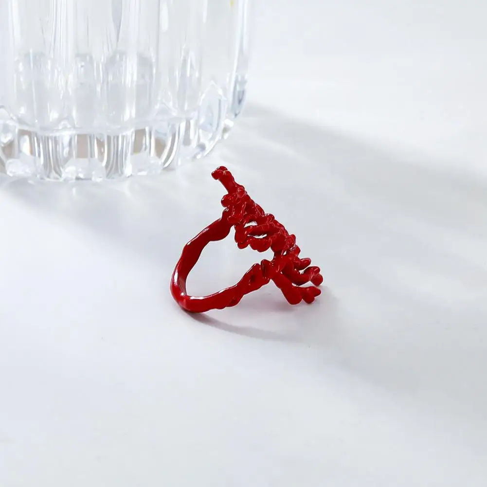

Women Finger Ring Coral Ring Exaggerated Hop Style Coral Bangle for Women Adjustable Wrist Cuff Jewelry for Party Smooth Alloy