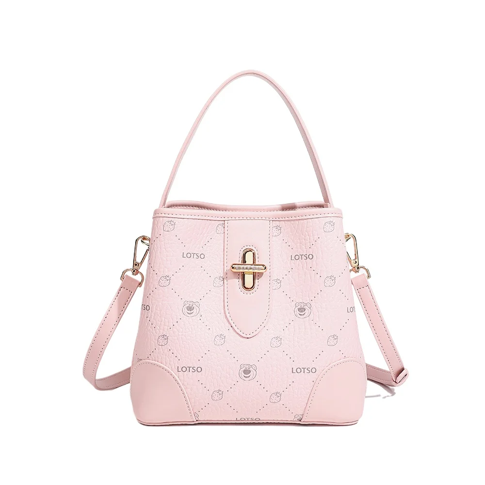 

Disney Lotso Print Bucket Bag Women Casual Versatile Hand Carry Crossbody Luxury Purse Handbag for Daily Fashion Use