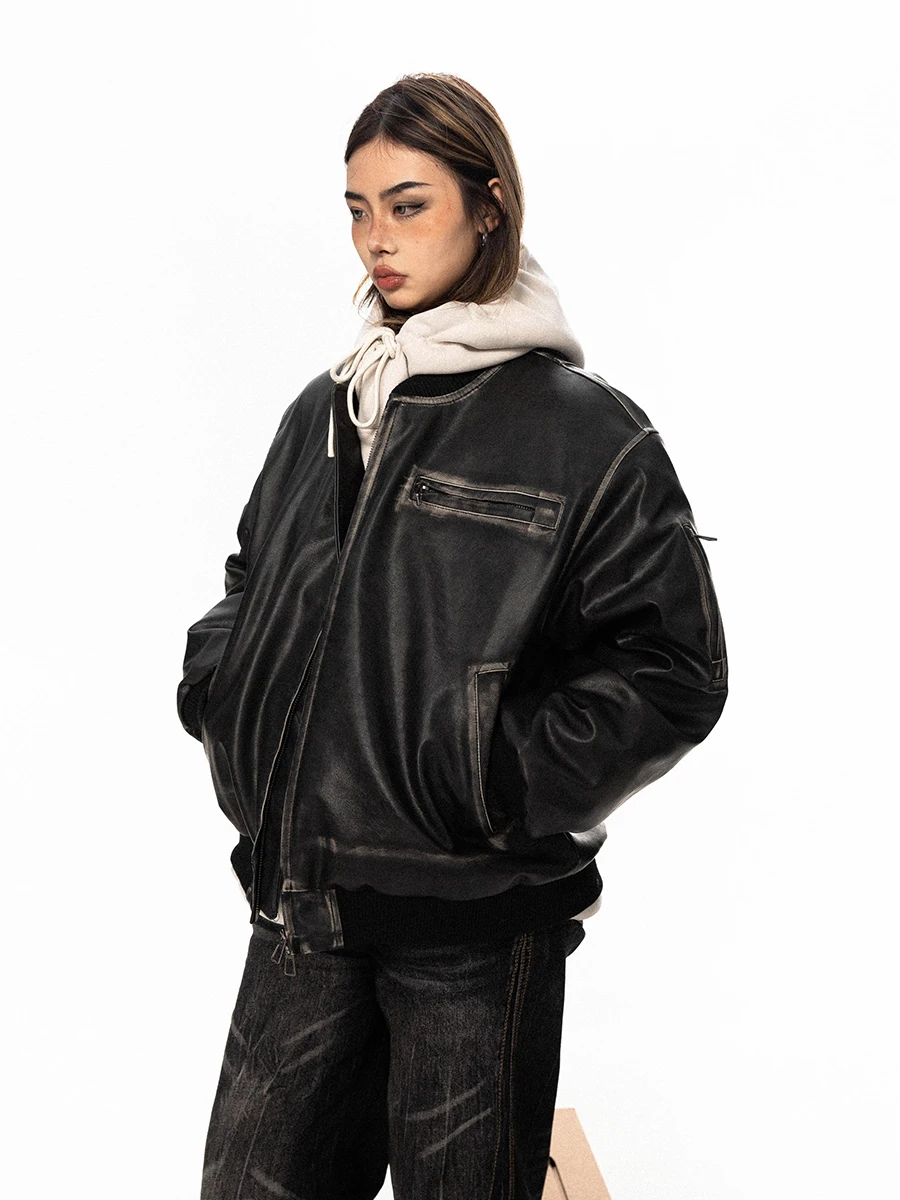 

Blabb из искусственной кожи, хлопковое пальто для мужчин и женщин, зимнее теплое байкерское пальто из искусственной кожи, свободная посадка