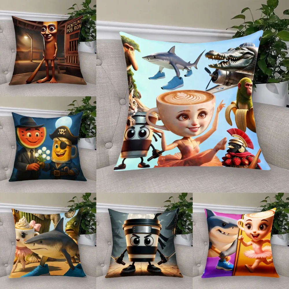 

Cartoon Games Italian Brainrot Short Plush Cushion Cover Pillow Case Double-sided Printing Zipper Closure Sofa Party Home Decor