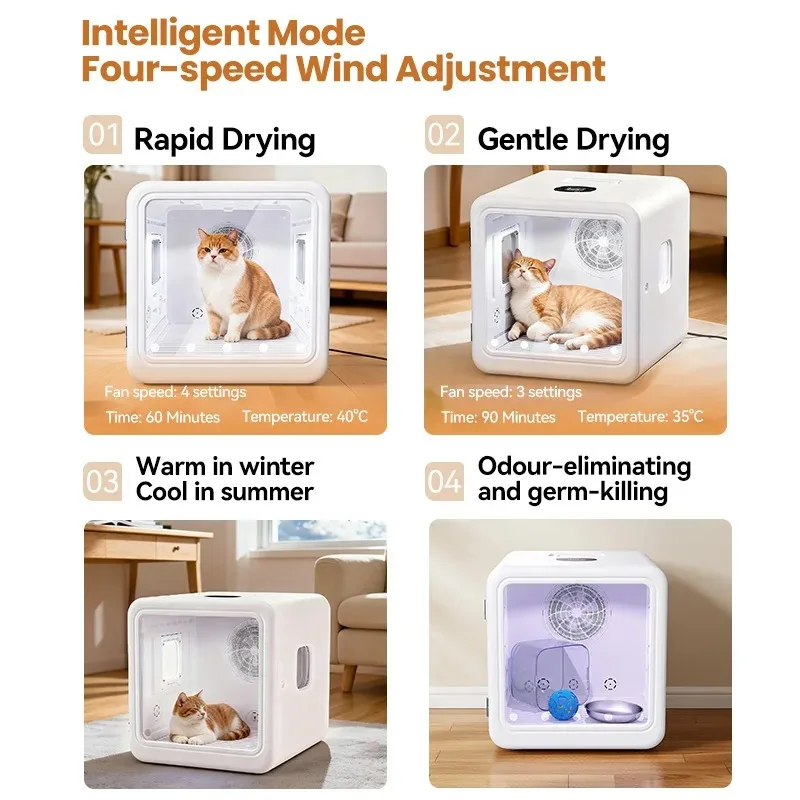 Smart Pet Drying Box 70L Smart Temperature Controlled Dog and Cat Drying Machine 360 ° Surround Pet Hair Dryer Case Super Quiet