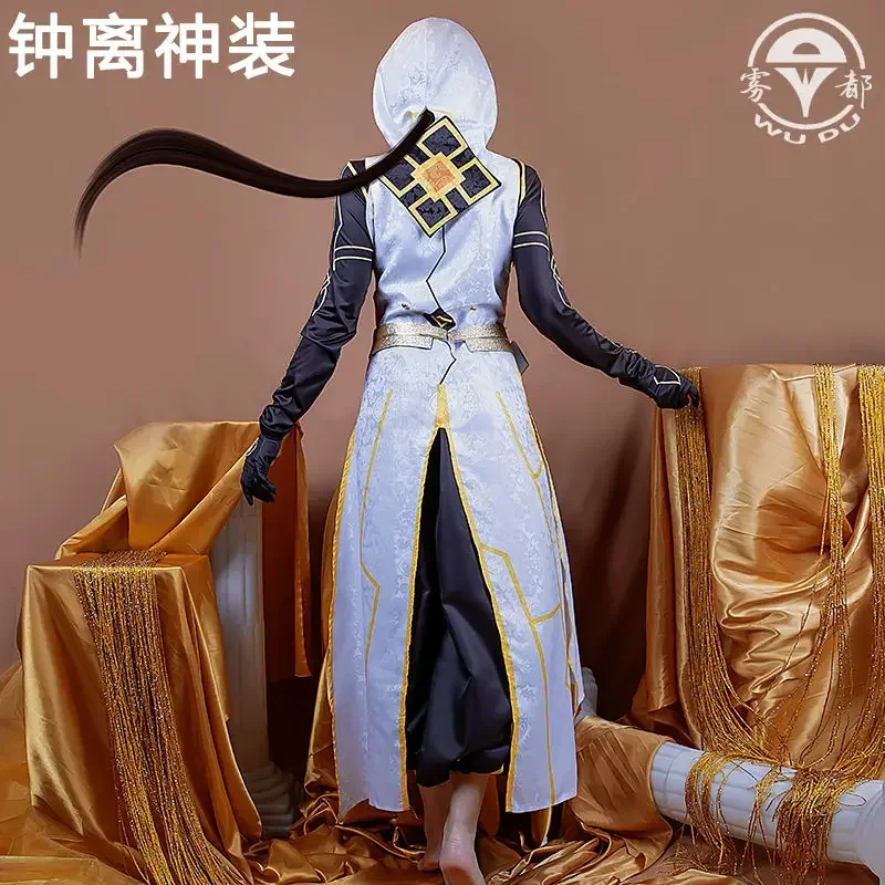 Genshin Impact Morax Zhong Li Cosplay Costumes pour femmes, perruque moussée combinée, uniforme de fête, personnage d'anime, jeu, Halloween