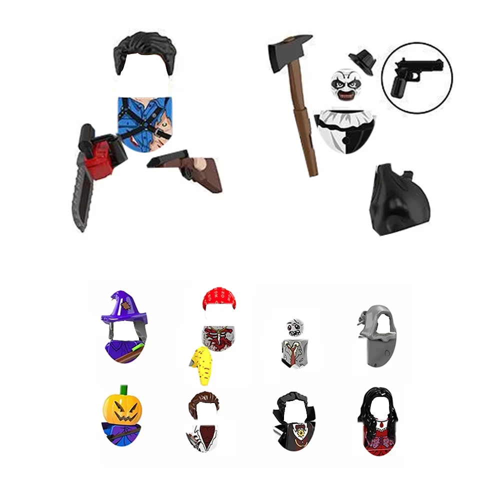 Blocos de Montar de Terror DIY, Brinquedos de Figuras de Halloween, Conjunto de Montagem de Personagens Assustadores, Mini Figuras Horripilantes, Presente de Halloween para Crianças