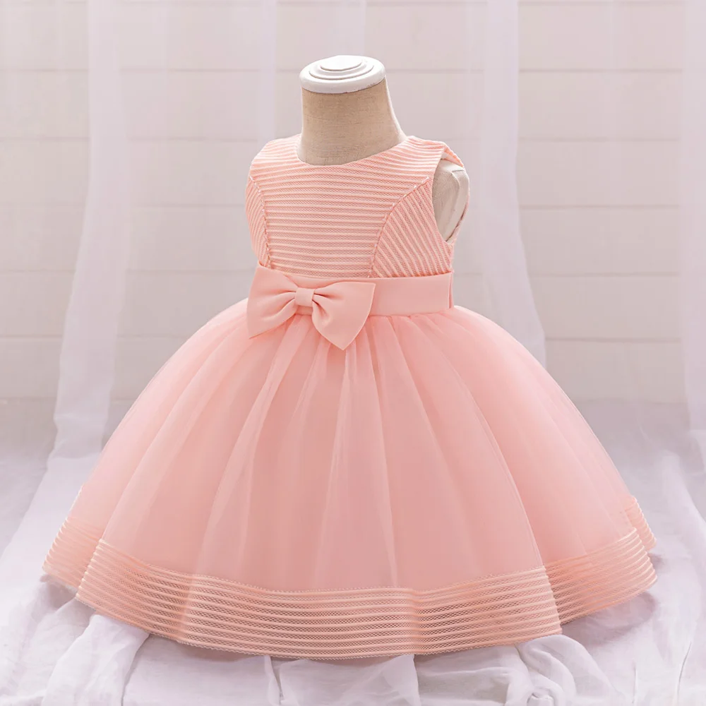 Ceremony Black 1 Year Birthday Dress For Baby Girl Clothes Bow Princess Dress Baptism Girls Dresses Sleeveless Party Gown 0-4Y