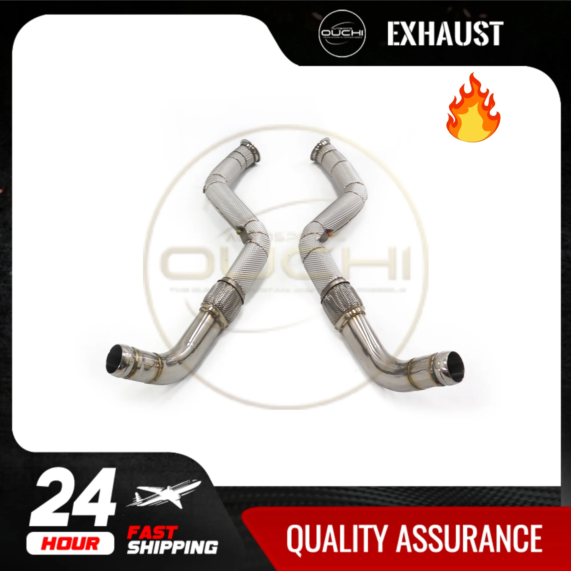 Performance Downpipe For Bentley Continental GT 6.0T OUCHI  Stainless Steel Exhaust System With Heat Shield Middle Pipe