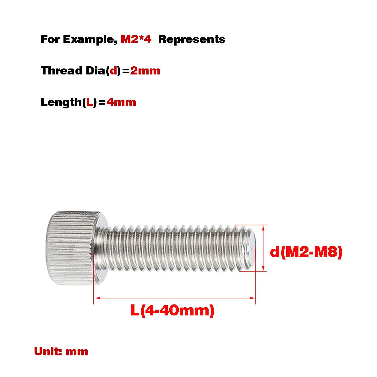 

304 Stainless Steel Knurled Hand Screw / Flat Head Bolts M2M3M4M5M6M8