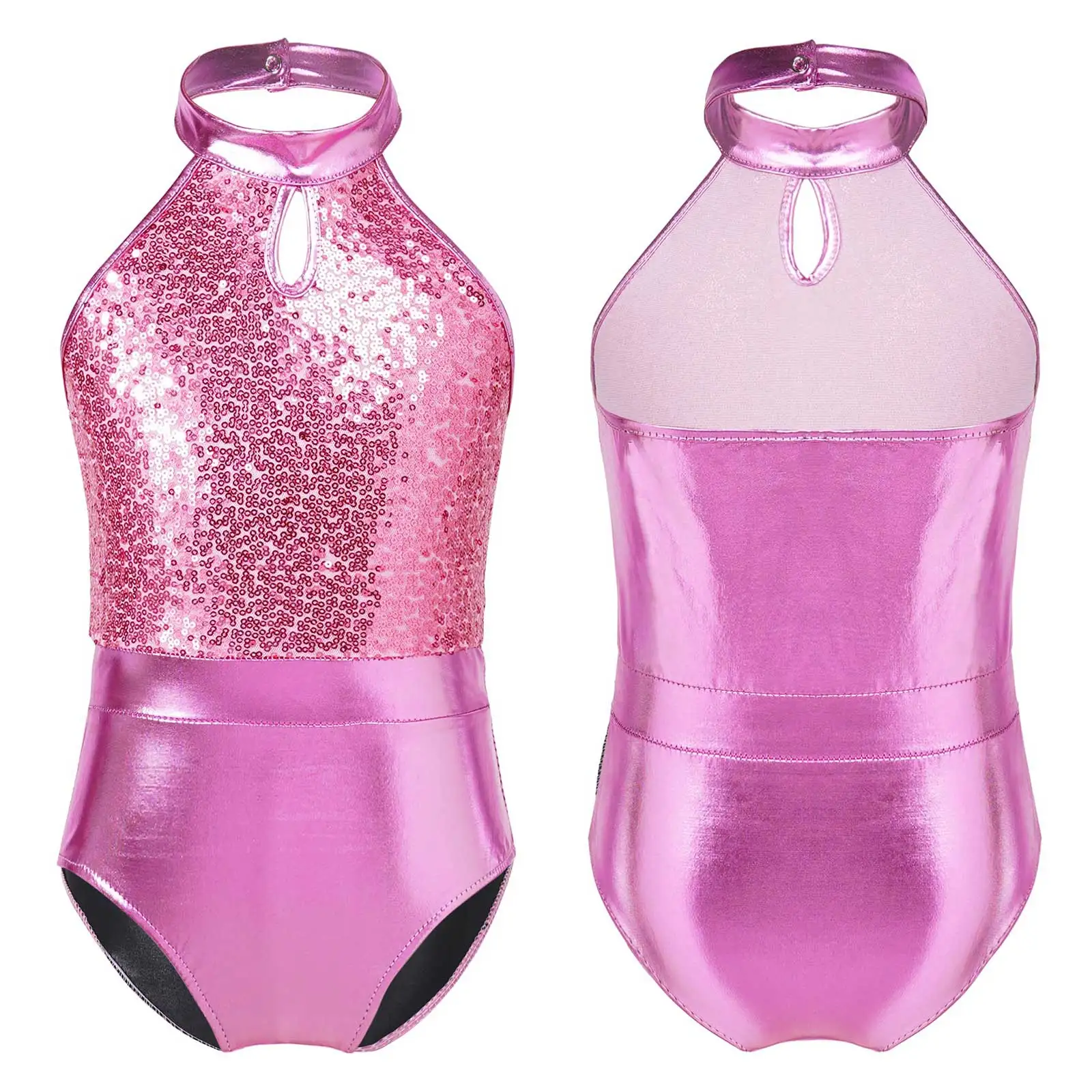 

Kids Girls Dance Wear Sleeveless Sparkling Sequins Backless Ballet Dance Gymnastics Leotard Jumpsuit Ballerina Party Costumes