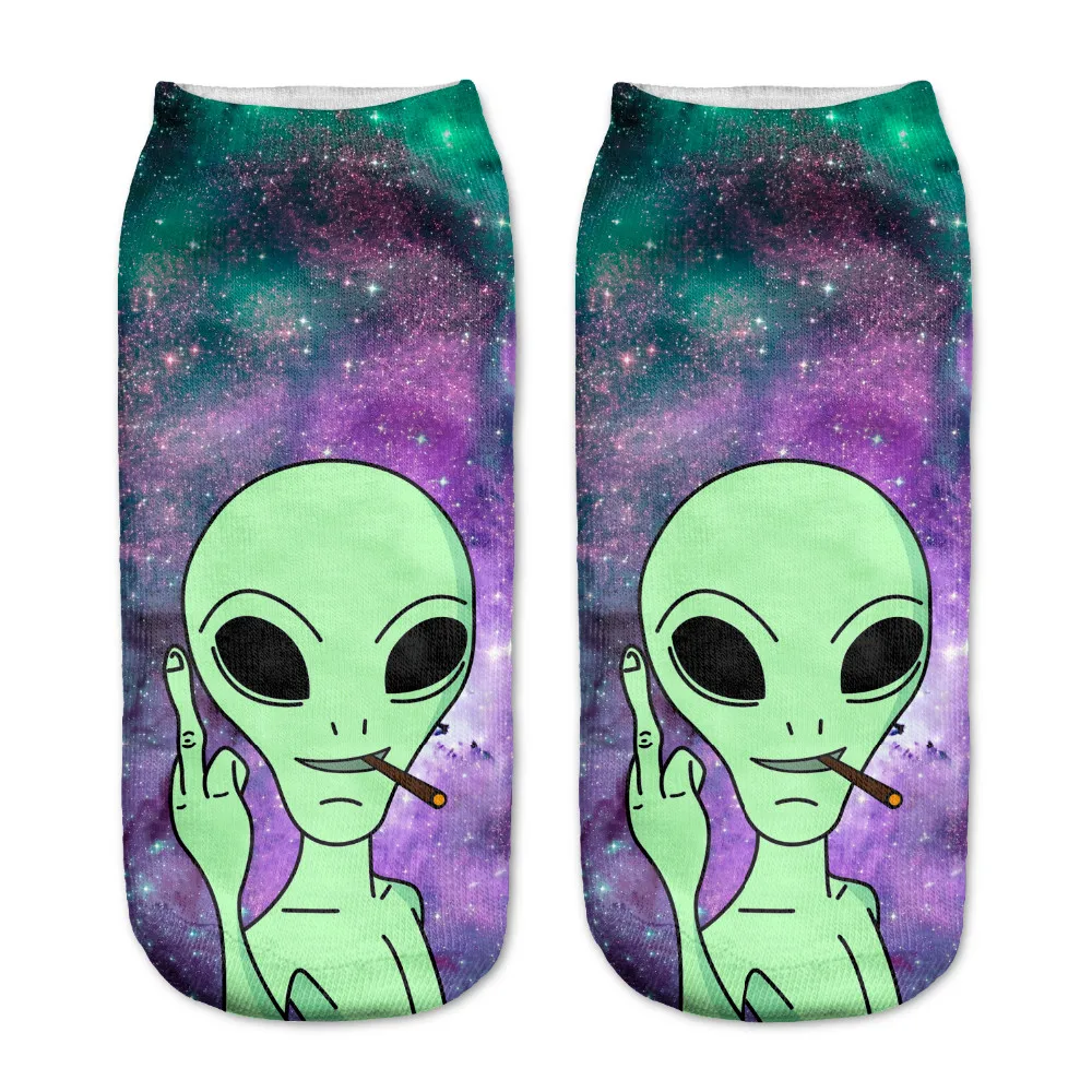 Calcetines tobilleros de corte bajo para mujer, medias con estampado 3D de Aliens divertidos, dibujos animados, novedad