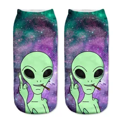 Neuankömmling Frauen niedrig geschnittene Söckchen lustige Aliens 3D-Druck Strumpfwaren Cartoon bedruckte Socken Kunst Socken