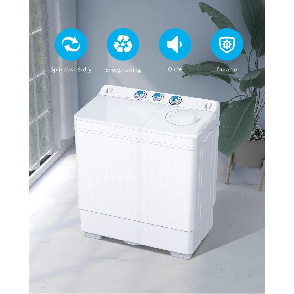 Compact Twin Tub Máquina de lavar portátil, mini lavadora, bomba de drenagem embutida, lavadora semi-automática, novo, 18 libras, 8 libras, 2024