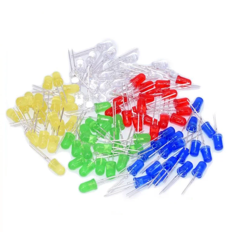 

100pcs/lot 5mm LED Light Assorted Kit DIY LEDs Set White Yellow Red Green Blue 5kinds