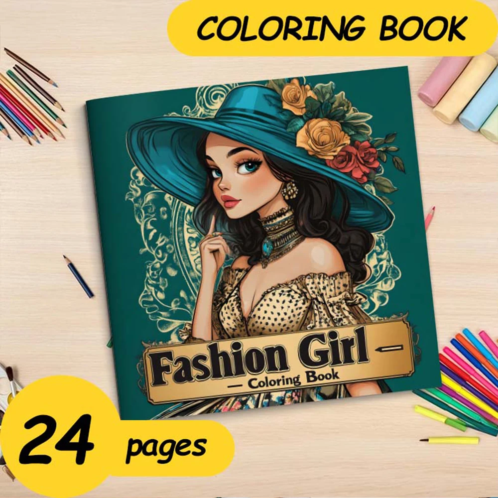 Fashion Girl Coloring Book 24 Page For Adult Picture Book Gift For Birthday Party Kill Time Graffiti Painting Drawing Art Book ﻿