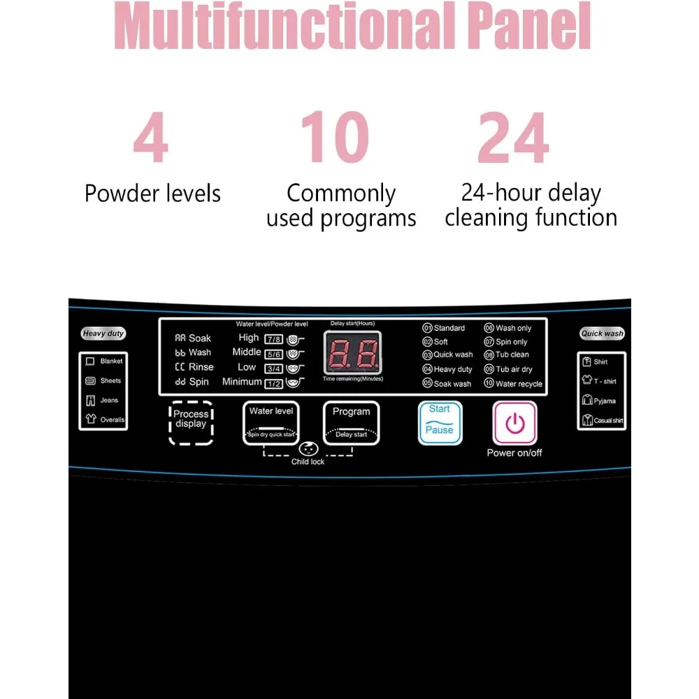 全自動洗濯機,25ポンドのポータブル洗濯機,10の洗浄プログラム,8つの水位,キャンプやアパートに最適