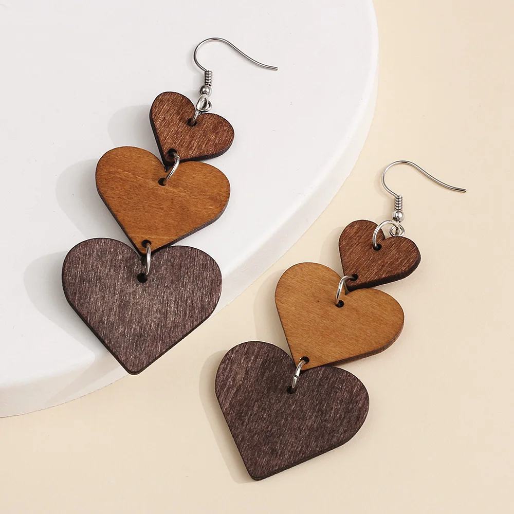 Bohemian Style Geometric Heart-Shaped Wooden Earrings - Perfect for Elevating Your Charm At Beach Parties and As A Friend's Gift