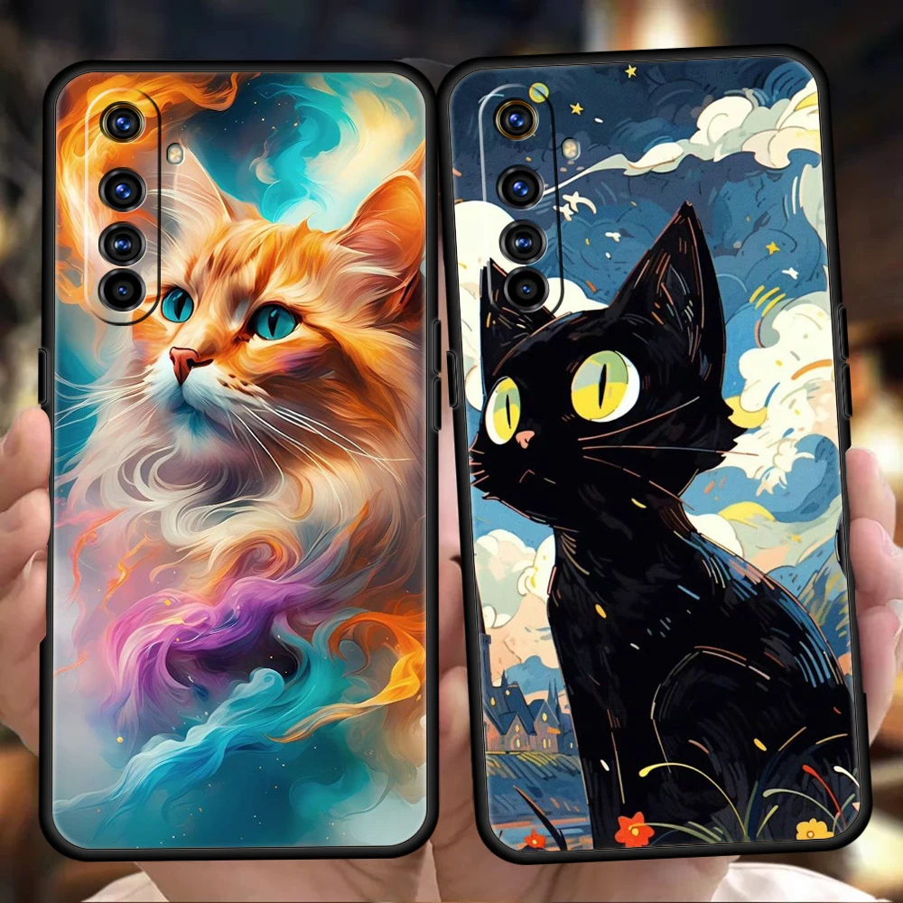 CARTOON CAT Phone Case for Oppo A17 A12 A57 A74 A16 Find X5 X6 A52 A53 A54 A15 Reno 6 Z 7 Pro A9 2020 5G Silicone Shell Capa Bag