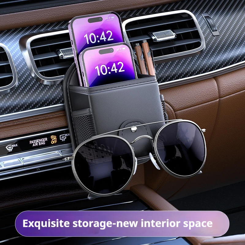 

2pcs Car Air Outlet Storage Bag Multifunctional Mobile Phone Holder Leather Organizer Storage Pocket Car Interior Accessories