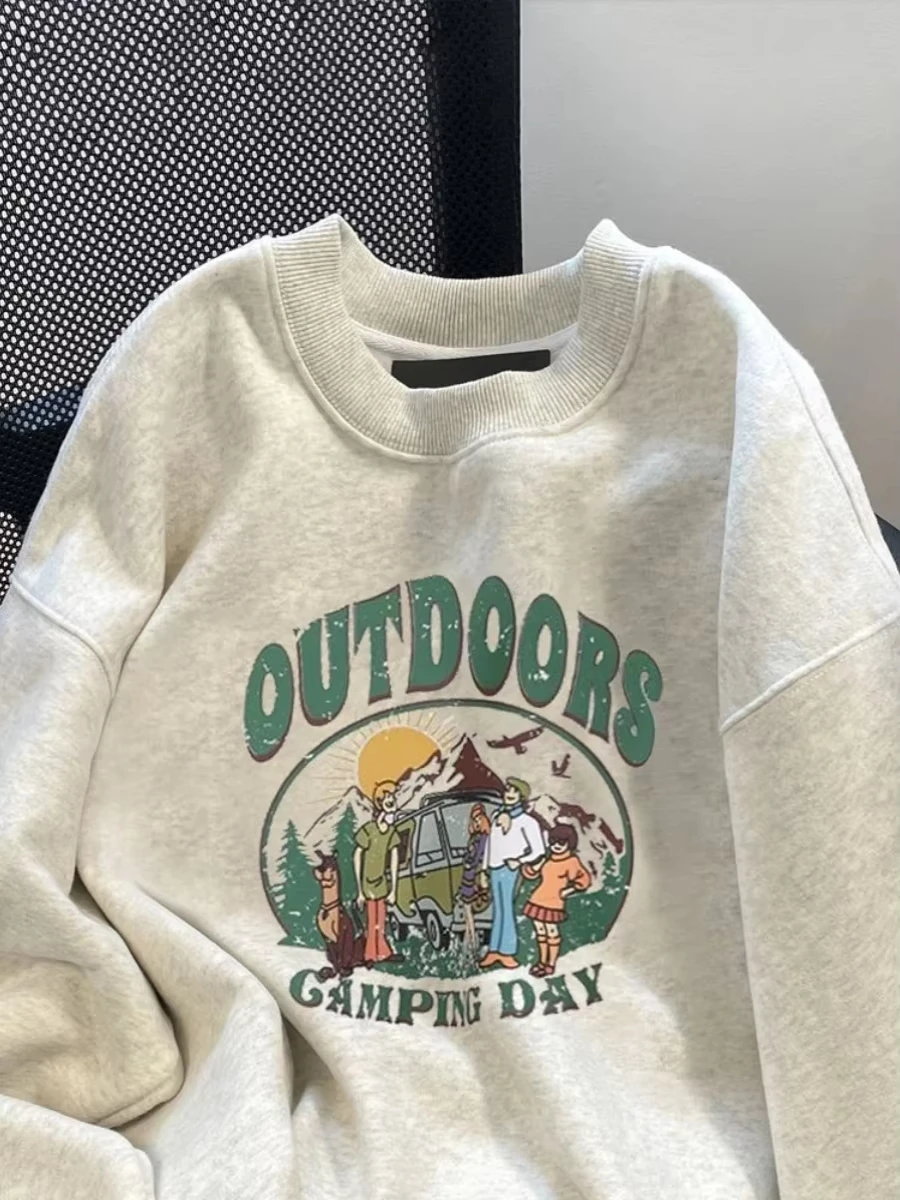 Camiseta con Estampado Floral SKADE para Mujer, Sudadera Informal con Estampado de Letras, Manga Larga, Otoño Invierno, Forro Polar