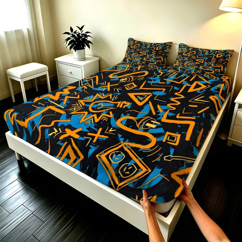 3Pcs Microfiber Fitted Sheet Set,Deep Pocket,Multi-Sizes,Durable,Eat Sleep Game Repeat Print,Gamer Birthday or Holiday Gift