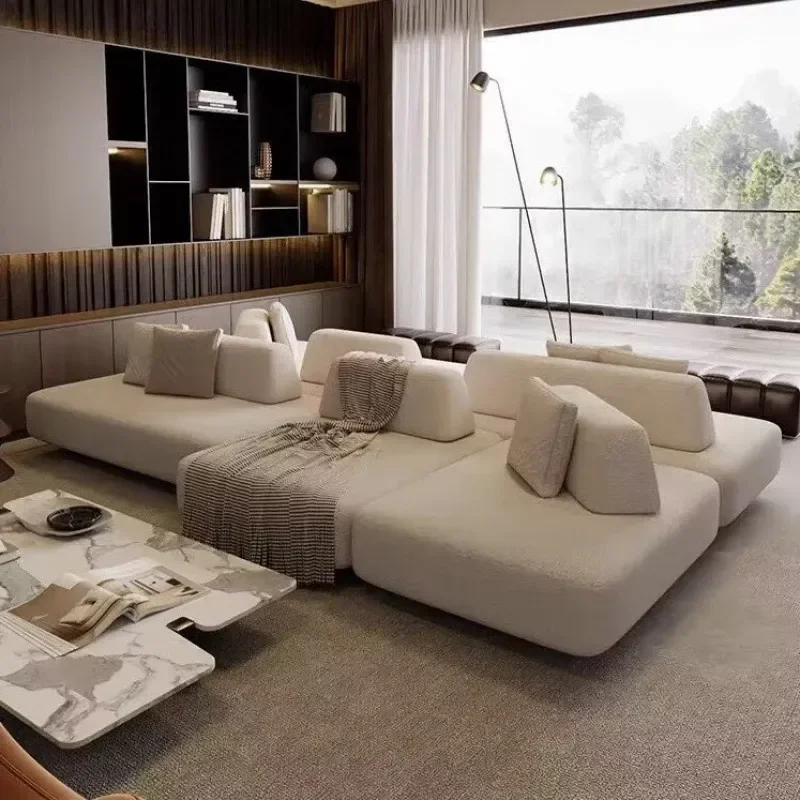  Italian Minimalist Modular Lamb Wool Sofa Large Flat Floor Living Room Modern Light Luxury Wabi Sabi Corner Sofa Group