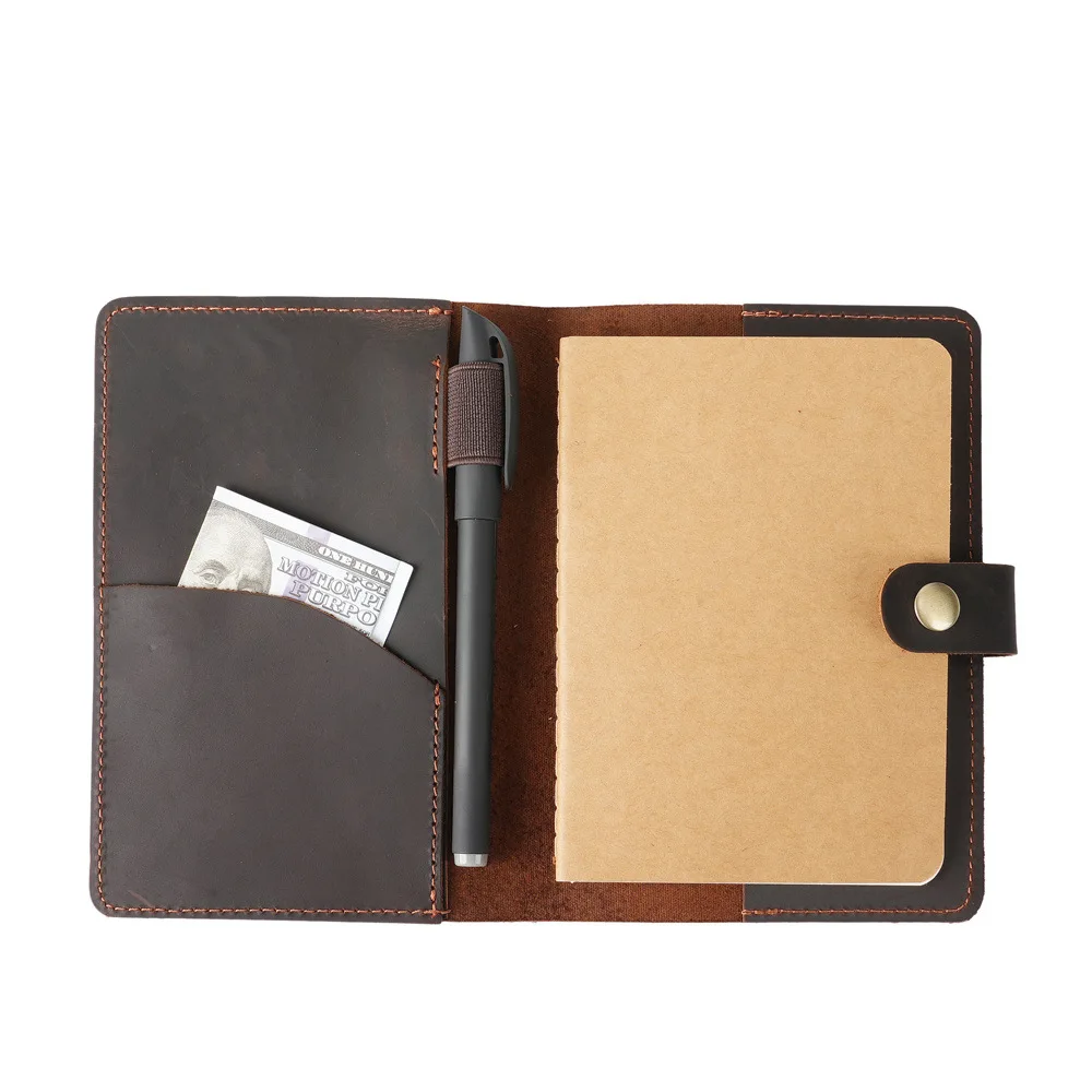 

Cow Leather Journal Cover for Field Notes Portable Refillable Notepad with Pen Holder Pocket Notebooks Fits 3.5'' X 5.5'' Diary