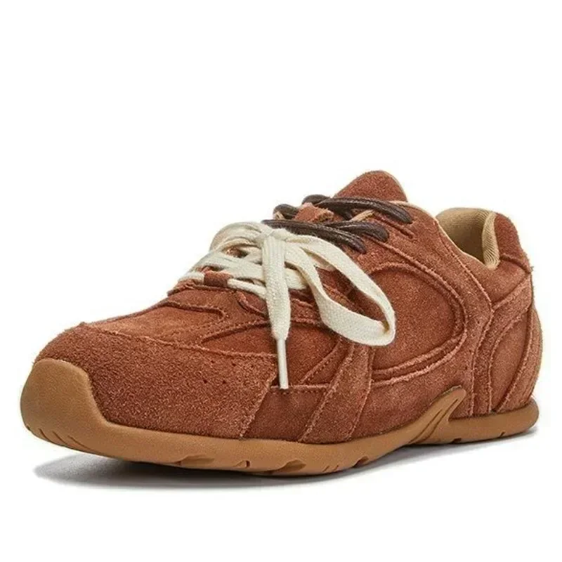 Women Sneakers 2024 Spring New Genuine Leather Retro German Training Shoes Women Contrast Flat Casual Shoes Women