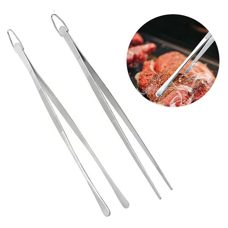 1pcs 12 Inch Stainless Steel Kitchen Tweezers Cooking Extra-Long Tongs for BBQ Bartending Tools Food Tongs CFQJ007