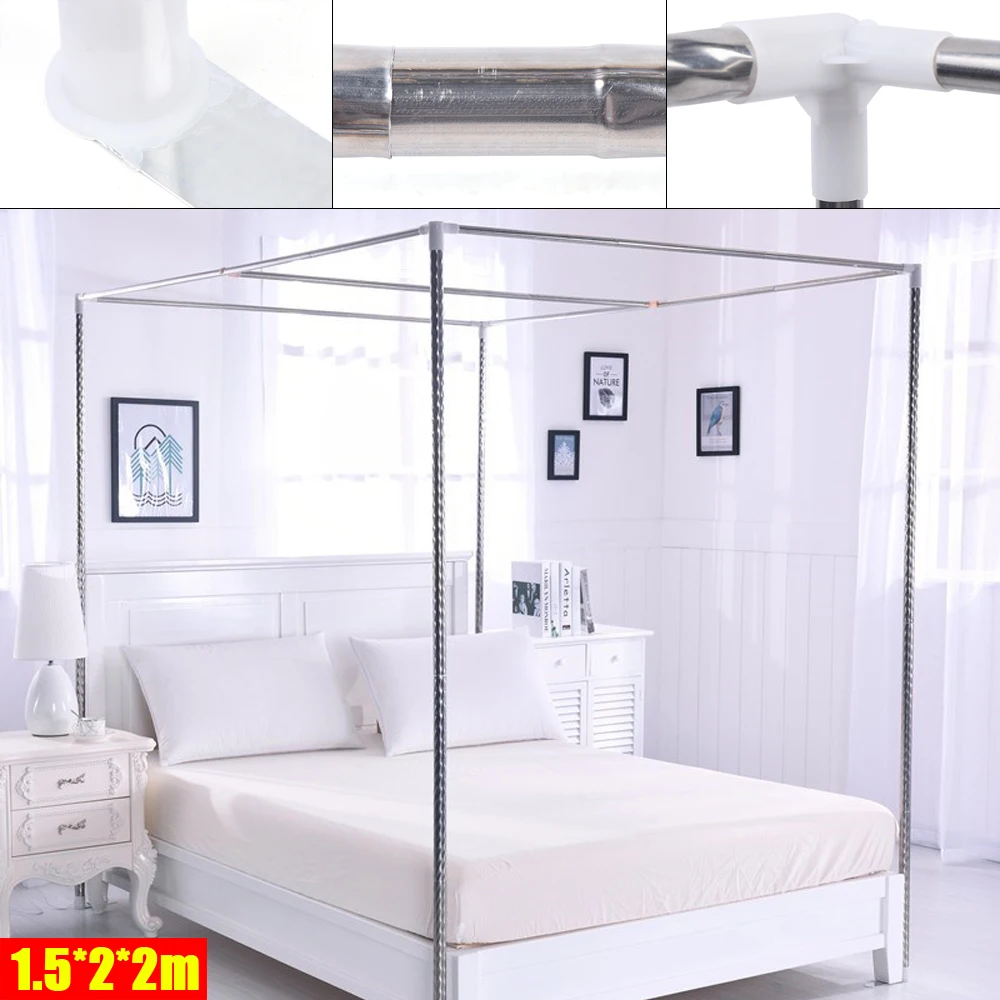 Canopy Bed Frame Post Stainless 4 Corner Mosquito Netting Frame Bracket Support 4 Corner Stainless Bedding Canopy Frame Post