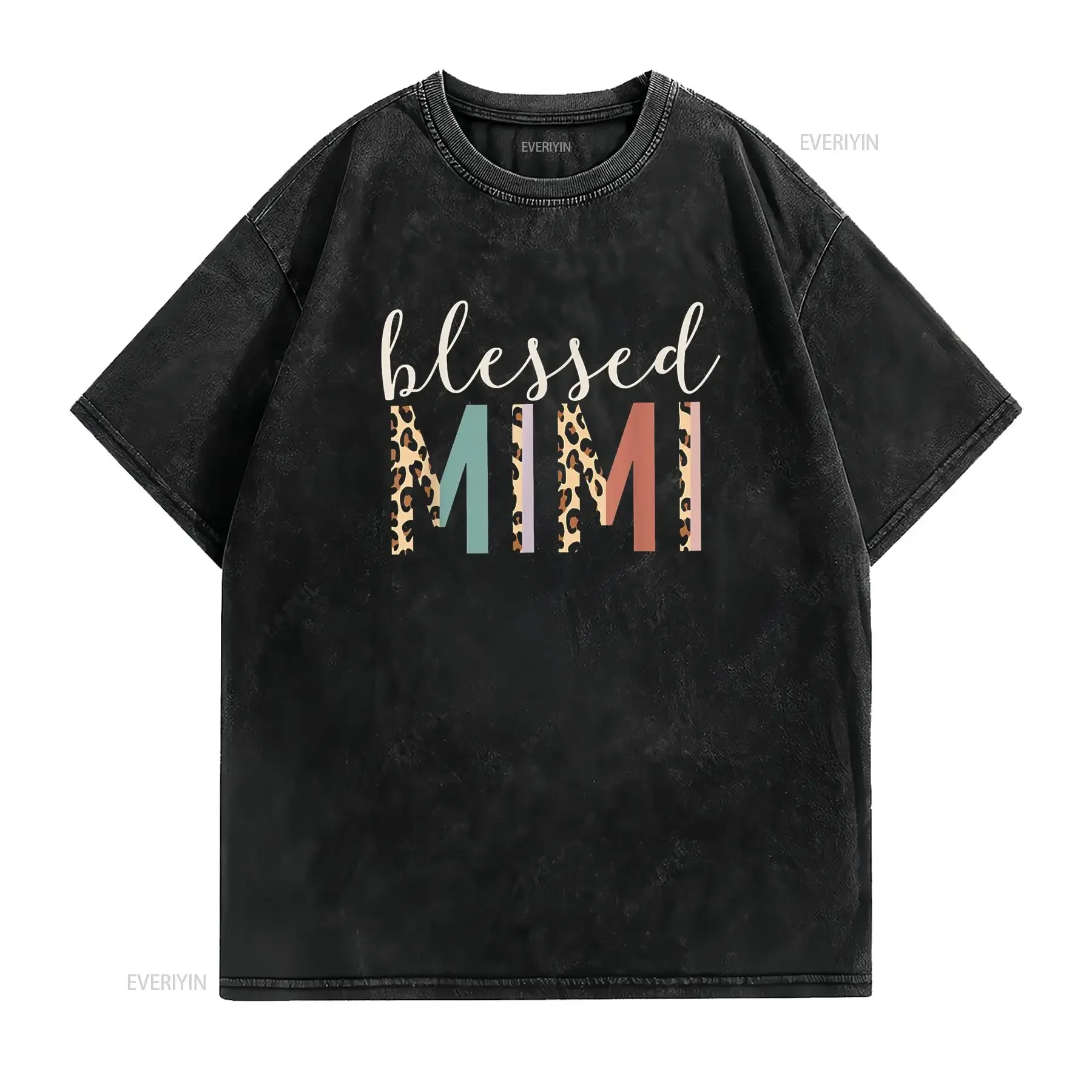 Blessed Mimi Cute Leopard Print T Shirt vintage Washed Stretched Stylish Slightly Versatile Unisex streetwear homme graphic