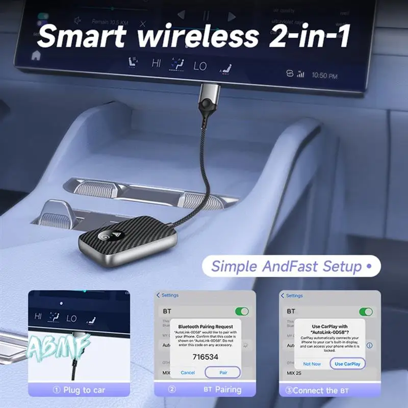 ABMF-беспроводной адаптер Carplay Smart Dongle 2 в 1 для автомобиля Android Auto, проводной к беспроводному Autoplay A