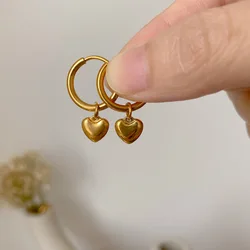 Stainless Steel 2024 Gold color Love Heart Hoop Earrings Sweet Pendant Ear Accessories Fashion Metal Gift For Girlfriend