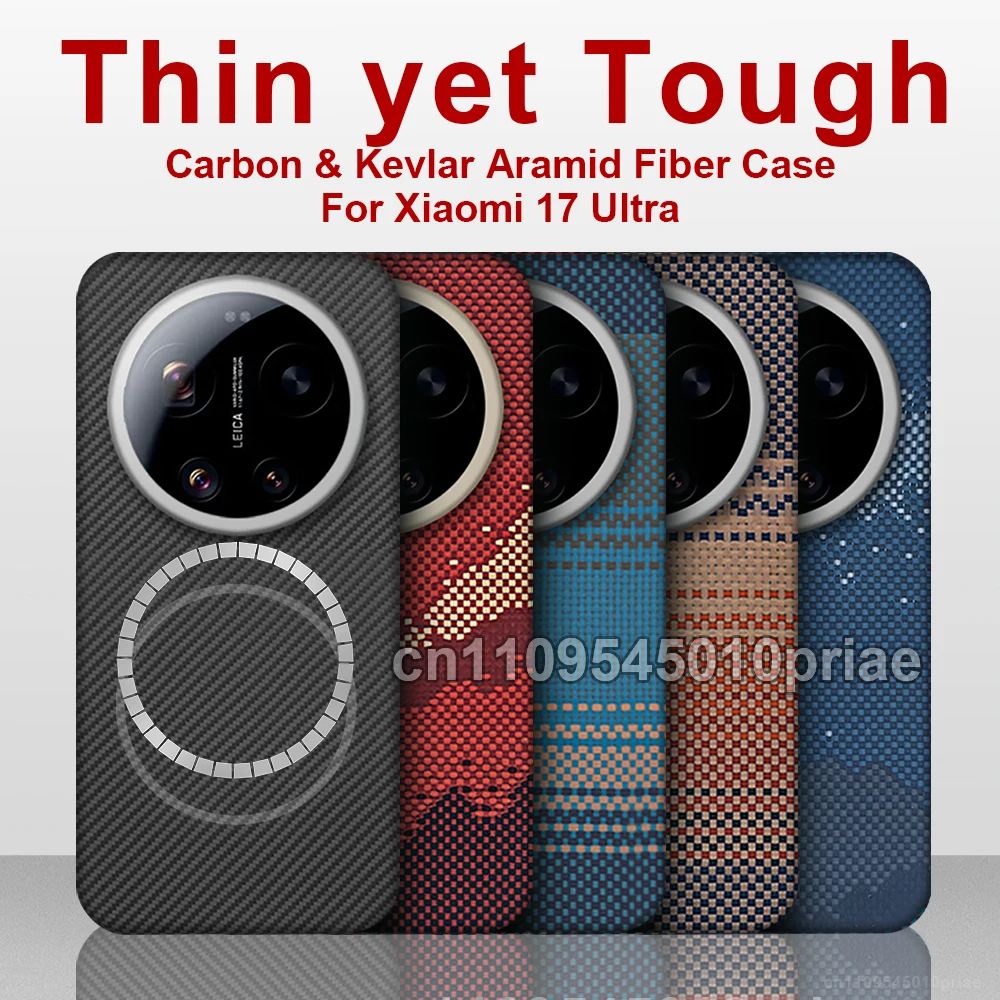 

Чехол для Xiaomi 17 Ultra из углеродного волокна, арамидного волокна, кевлара, ткани Magsafe, тонкий, жесткий, магнитный, черный, красный, 600D, премиум-класса