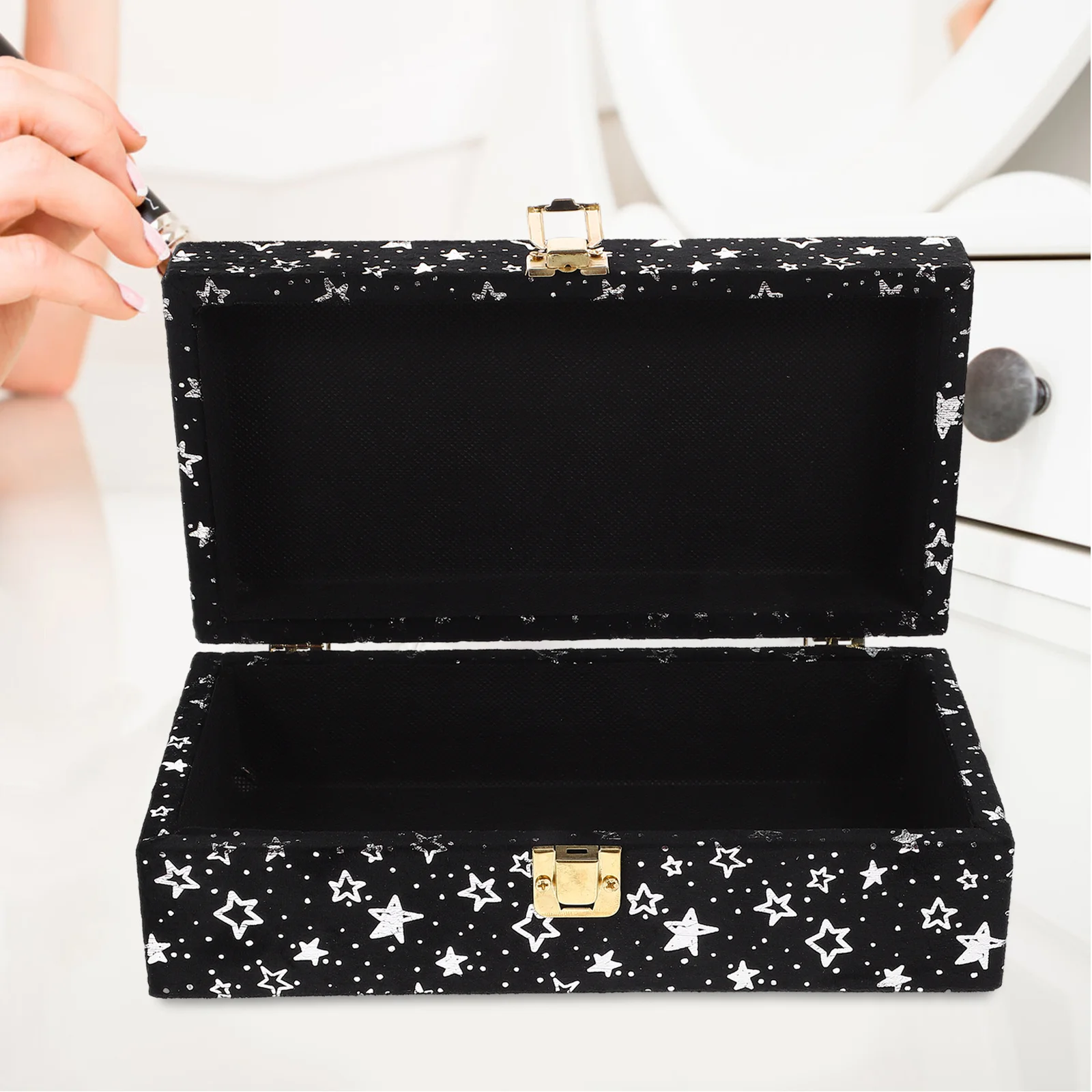 

Wooden Jewelry Box Star Pattern Storage Case For Earrings Necklaces Bracelets Coins Keepsakes Trinket Organizer Sundries