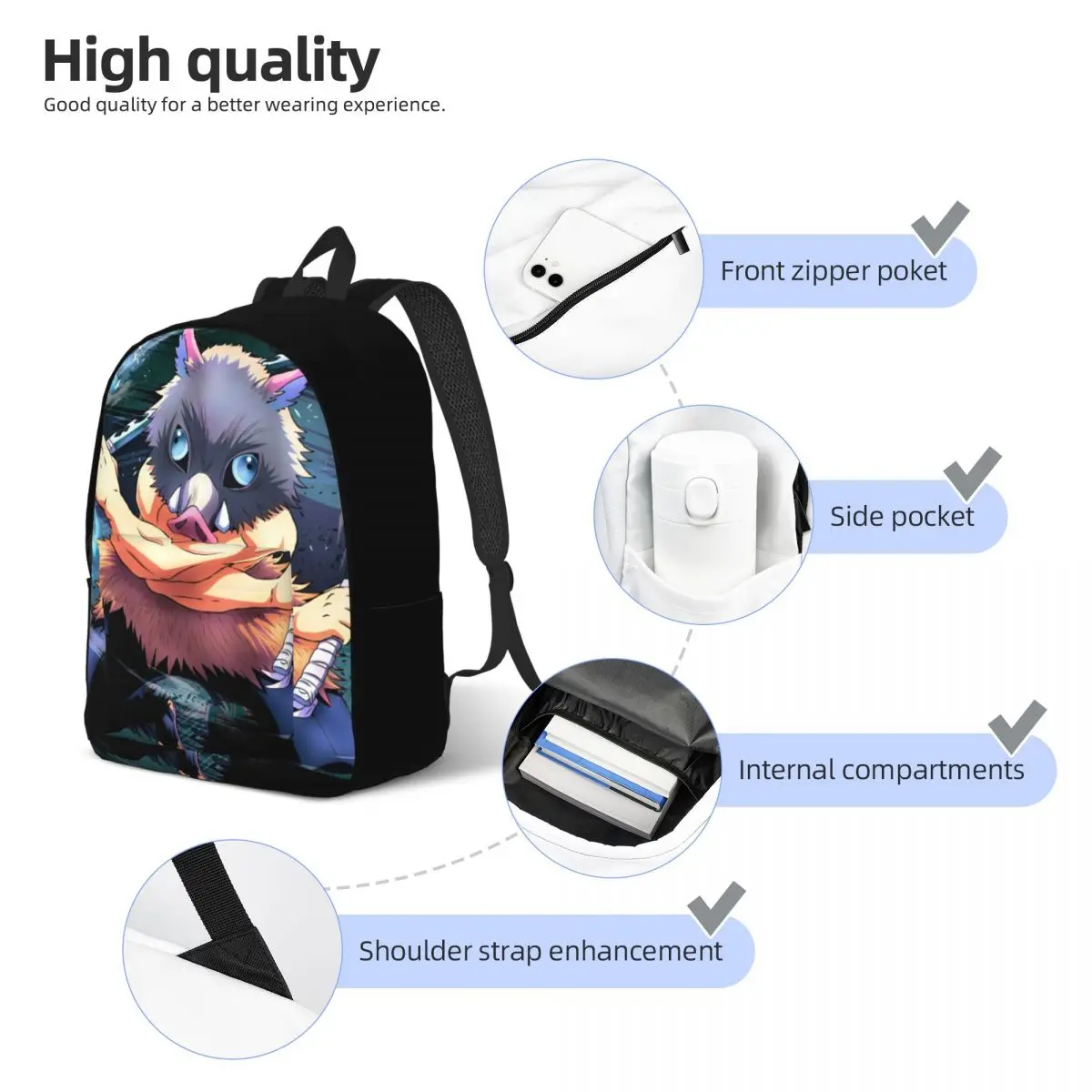 حقيبة ظهر كاجوال من Sword Maniac Inosuke للاستخدام الخارجي للطلاب والأعمال شيطان القاتل Daypack للرجال والنساء حقيبة كتف للكمبيوتر المحمول