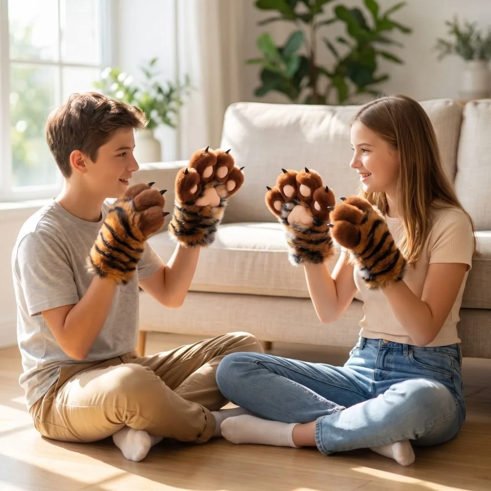 Tiger Print Beast Claw Glove Stripe Furry Plush Cat Paw Gloves Thicken Cosplay Props Cosplay Costume Gloves Cosplay Props