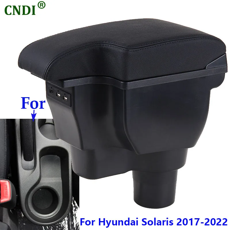 

For Hyundai Solaris Armrest box For Hyundai SOLARIS 2 Accent Verna Storage Box Car Accessories Interior Detail USB LED 2017-2023