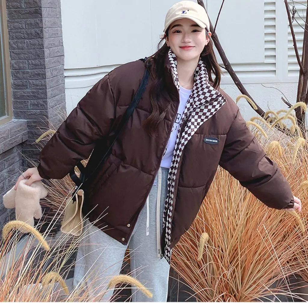 

plus Size Women's Cotton-Padded Coat Winter Korean Style Short Loose Fit Thickened Collar for Students And Bread Design