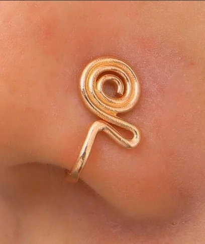 Gold Spiral Pattern Non-pierced Nose Clip Bohemian Style Hollow Copper Nose Cuff Minimalist No Piercing Body Jewelry Gift view 2