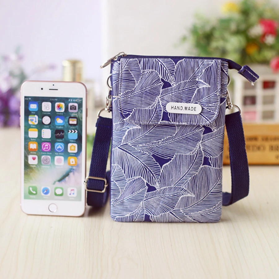 

Pastoral Leaf Fabric 5-Pocket Crossbody Phone Bag Women's Crossbody Shoulder Bag