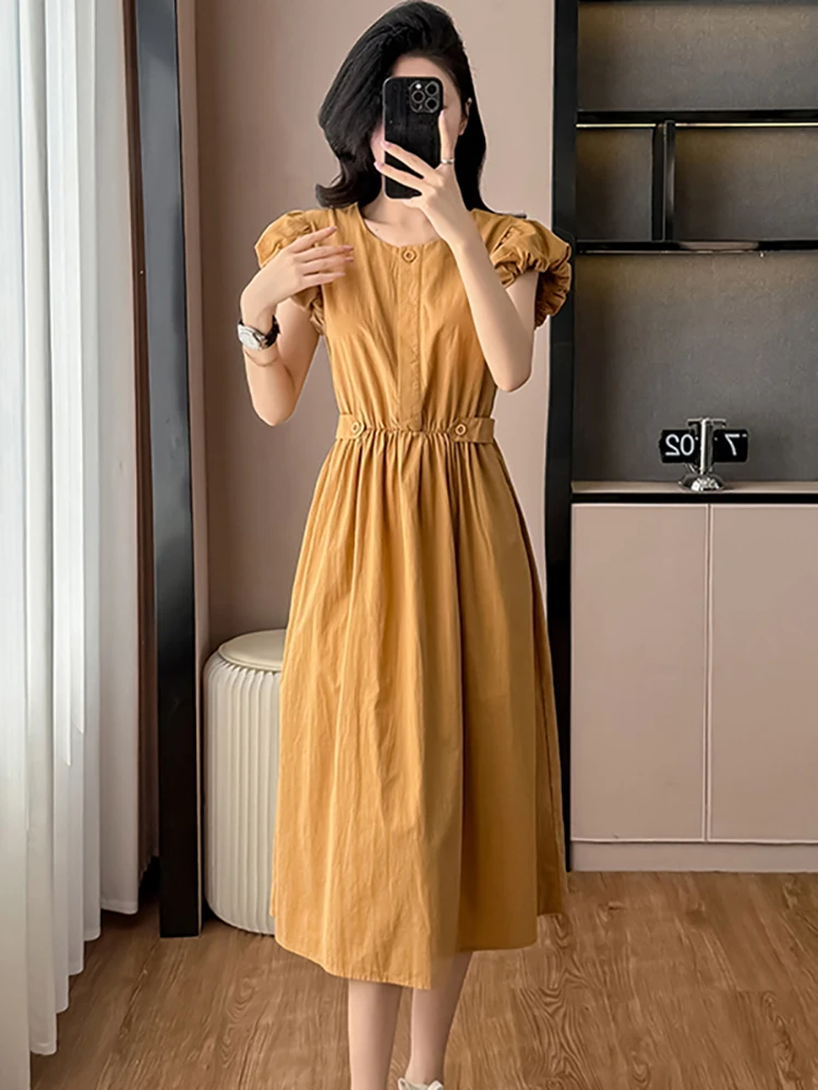 

Летнее однотонное элегантное повседневное длинное платье с пышными рукавами, женское корейское облегающее вечернее платье и мероприятия 2025 года, винтажное роскошное вечернее платье