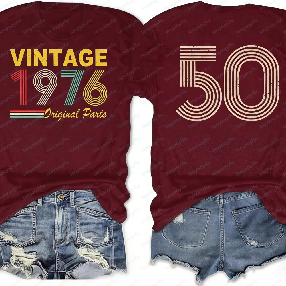 Fashion Summer Short Sleeve Men Women T-Shirt 1976 Vintage 50th Birthday Tee Cotton Casual Double-Sided Graphic Print T-shirt