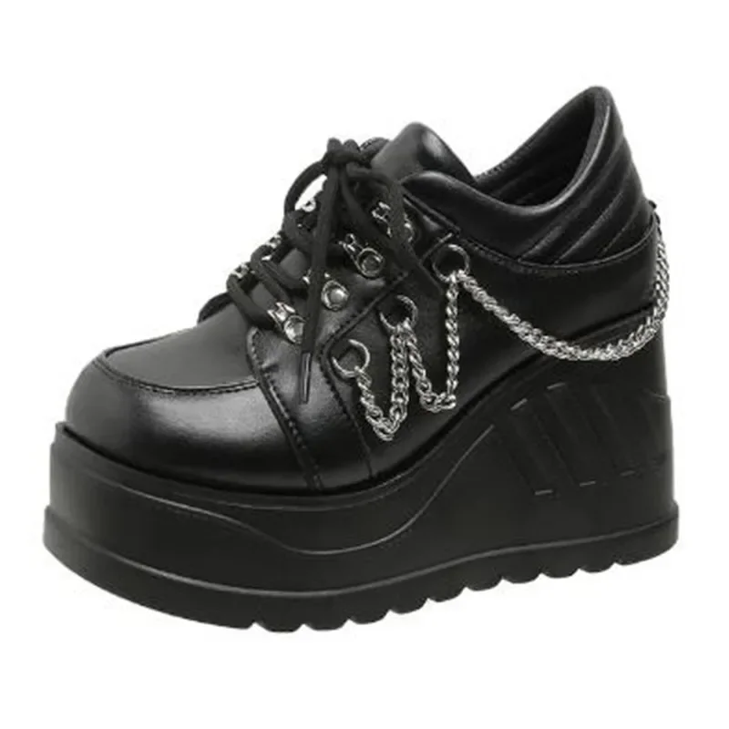 

Designer New Luxury Designer Size 42 Black Lace Up Buckle Wedges Platform Womens Sneakers Thick Bottom Fashion Gothic Punk Shoes