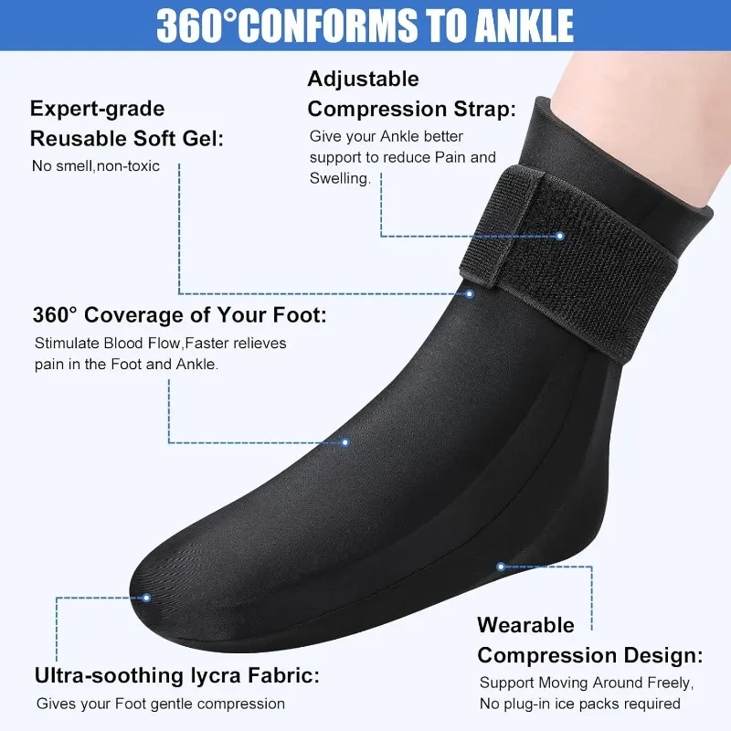 Neuer wiederverwendbarer Knöchel-Gel-Eisbeutel für Fersenschmerzen, Plantarfasziitis, heiße und kalte Kompressionssocken, flexible Kühlung, rutschfester Fußschutz