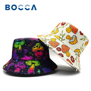 Bocca-Sombrero de pescador con estampado de setas de dibujos animados, sombrero de cubo con patrón colorido, doble cara, Panamá, Unisex, gran oferta, nuevo estilo