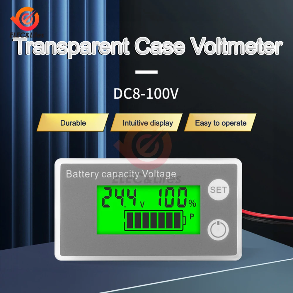 DC 8-100V Battery Capacity Indicator LCD Digital Electricity Meter Lead-acid Lithium LiFe PO4 Voltage Tester for Car Motorcycle