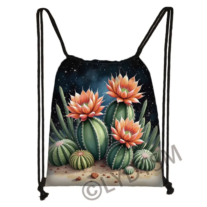 Cute Watercolor Succulents Plants Cactus Print Drawstring Bag Women Storage Bags for Travel Student Bookbag Casual Shoes Holder