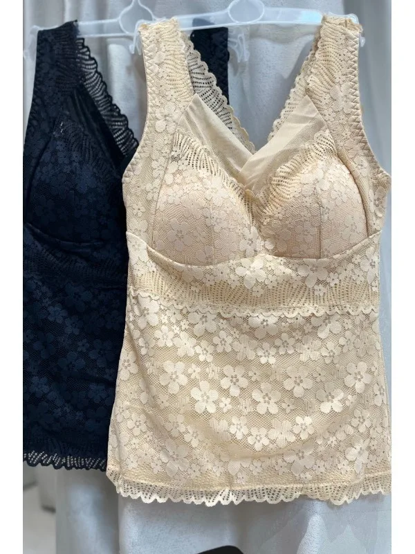 Chaleco de encaje cálido para mujer, ropa interior térmica de otoño e invierno, capa Base de talla grande, calefacción irt Qui, sin necesidad de sujetador, diseño