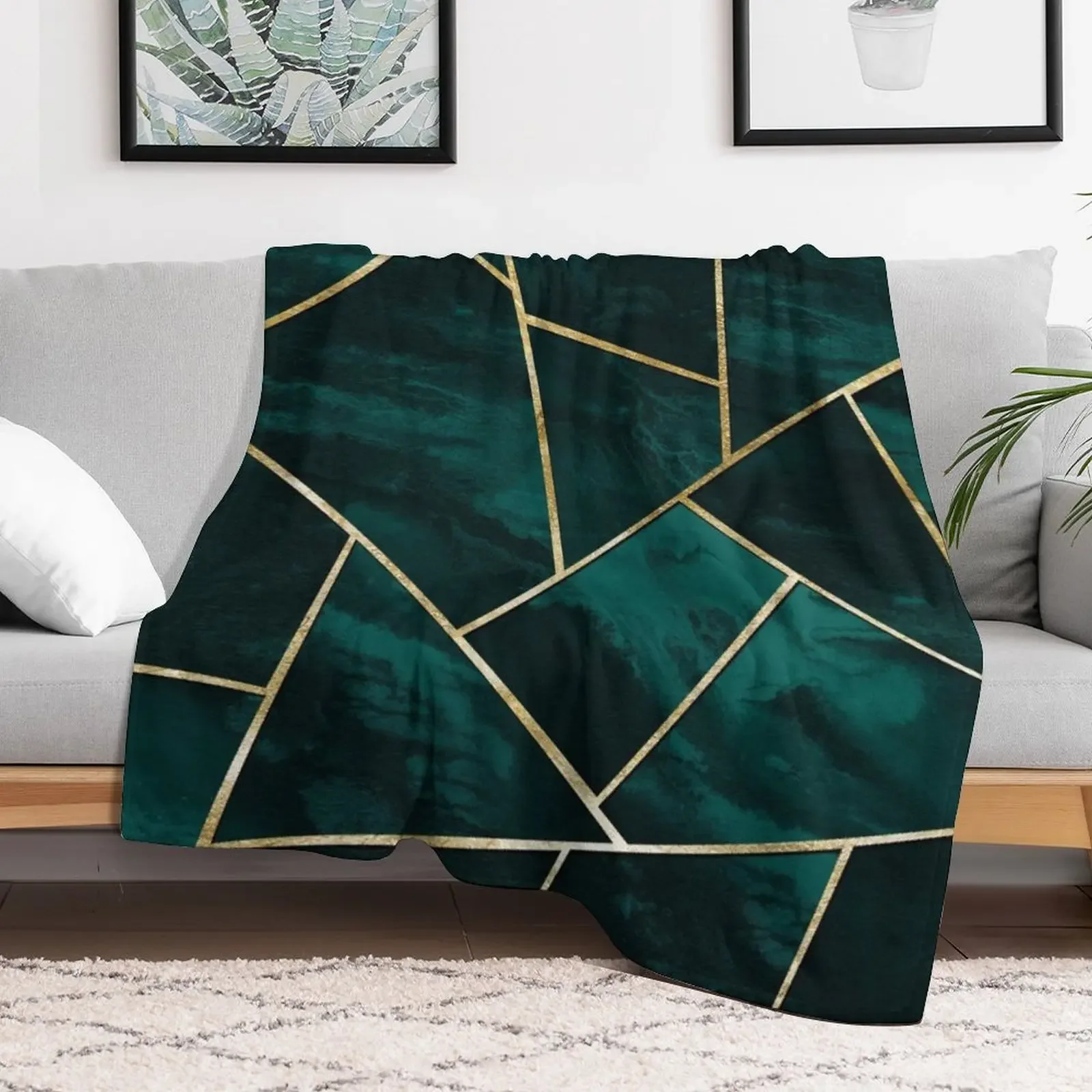 Dark Teal Ink Gold Geometric Glam #1 #geo #decor #art Throw Blanket Extra Large Throw Soft Blankets