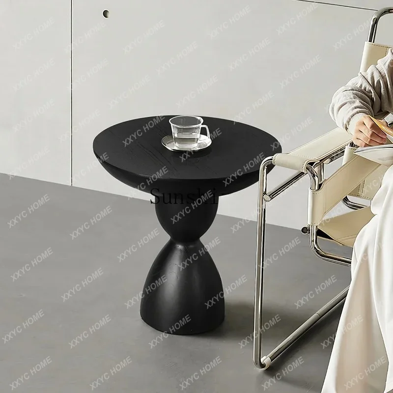 sofa side few creative light luxury high sense simple all solid wood living room small round table
