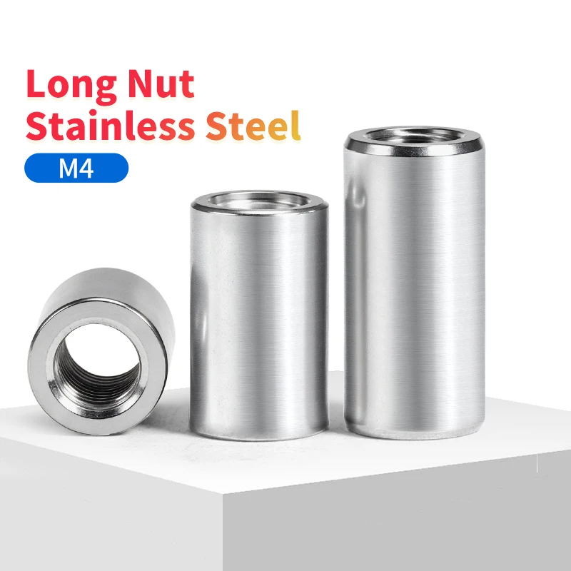 304 SS Long Round Nuts M4 Threaded Rod Connector Nuts 5/10Pcs High Strength Heat Resistant For Industrial Applications